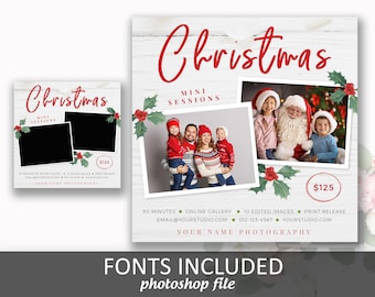 Square Christmas Mini Session Template, Mistletoe, Instagram, Pricing Guide, Marketing Template, Holiday Mini Sessions, Photoshop Template