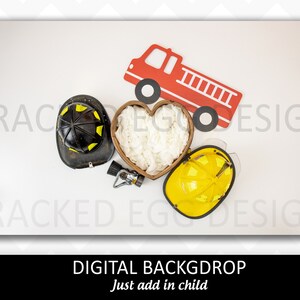 Firetruck Digital background for photographers, Heart bowl, newborn digital backdrop, fire hat, ideal for newborns, Fire, fireman