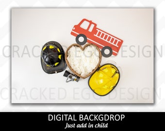 Firetruck Digital background for photographers, Heart bowl, newborn digital backdrop, fire hat, ideal for newborns, Fire, fireman