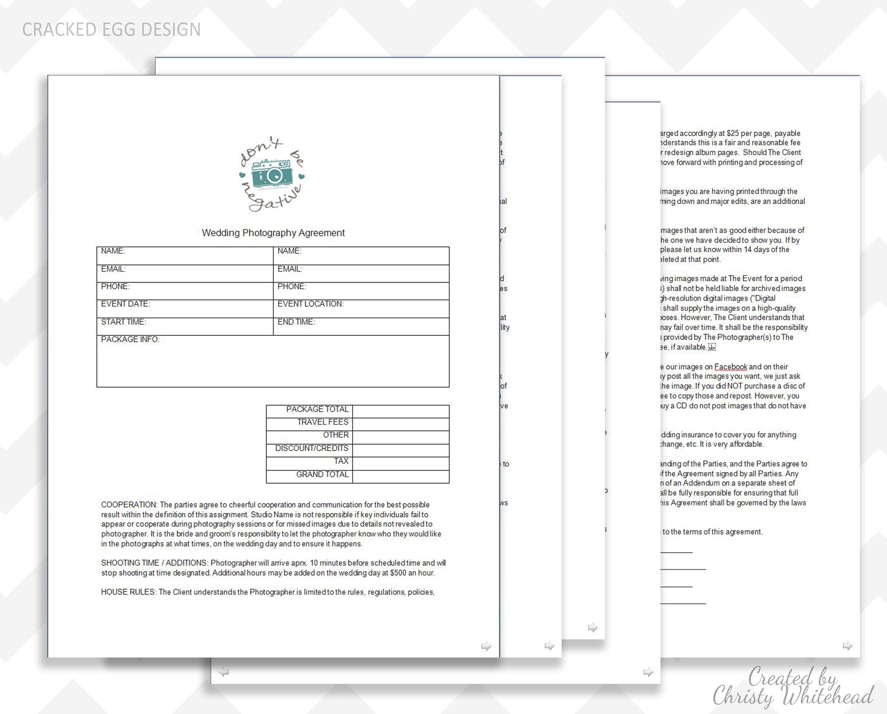 Wedding Photographer Contract Wedding Photography Client Etsy