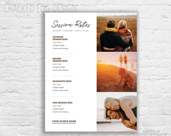 For Photographers, Session Rates, Photographer Pricing, Pricing Sheet, Clean and Simple, PSD Template