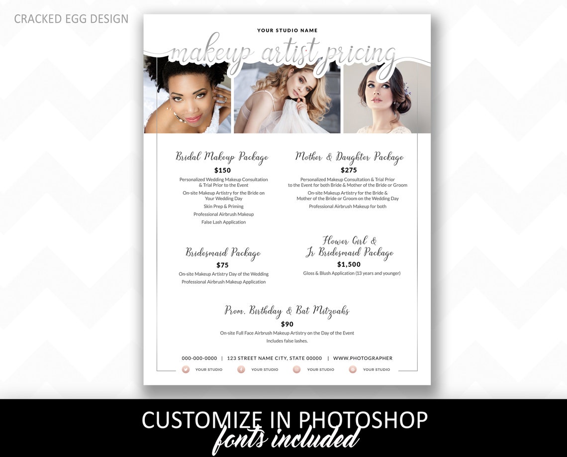 Classy Makeup Pricing Guide Template Brochure Price Sheet - Etsy