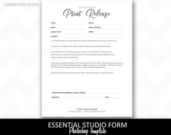 Print release template for photographers, give this with your orders, photography, Photoshop template, fonts, print release form, copyright