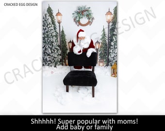 Christmas Backdrop, Santa with White Chair, Shhhh!, Newborn Photographer, Xmas, Photography, Photographer Studio, Jpeg, jpg