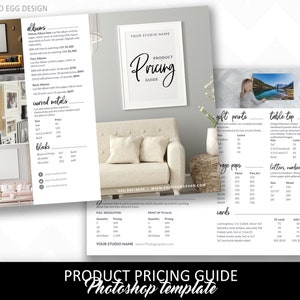 Product pricing brochure for photographers, Photoshop template, prints, albums, canvas, wall art, Photography prices, guide, in person sales