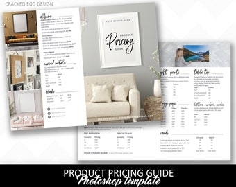 Product pricing brochure for photographers, Photoshop template, prints, albums, canvas, wall art, Photography prices, guide, in person sales