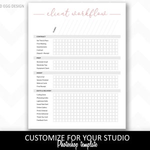 Client workflow chart for photographers, keep track of your shoots, check off each part of the session, photography, photo studio, PSD, font