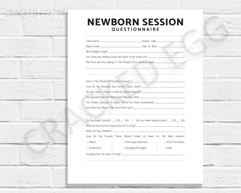Newborn Session Questionnaire Template for Photographers | Etsy