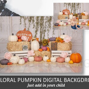 Floral Pumpkin Patch Digital Background: Halloween Photography (JPG)
