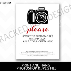 Photography studio sign, no cameras allowed, customize in Photoshop or just print the jpeg as is, no cell phones