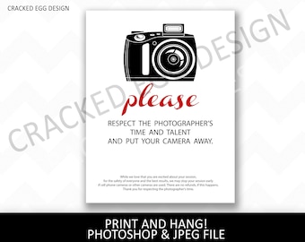 Photography studio sign, no cameras allowed, customize in Photoshop or just print the jpeg as is, no cell phones