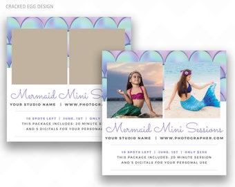 Mermaid Mini Session Photoshop Template for Photographers, Fairytale Minis, Purple Scales, Mermaids Scales, Customize it, Fonts Included