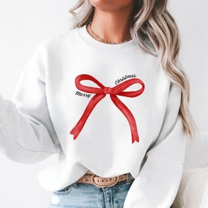 Roter Bogen Kokette Weihnachtspullover, Frohe Weihnachten Bogen Sweatshirt, Frohe Weihnachten Kokette Pullover für Urlaub, Urlaub Bogen T-Shirt