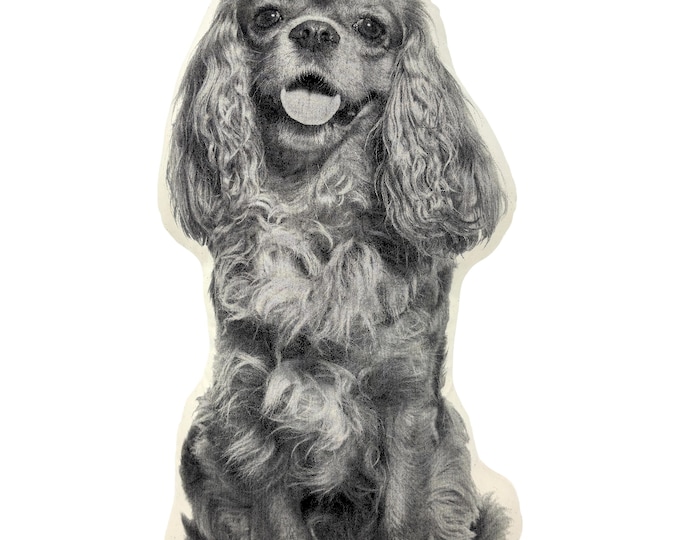 Cavalier King Charles Pillow, Contour Shaped, Black and White Silkscreen Printed Throw Pillow, Perfect Gift for Dog Lovers