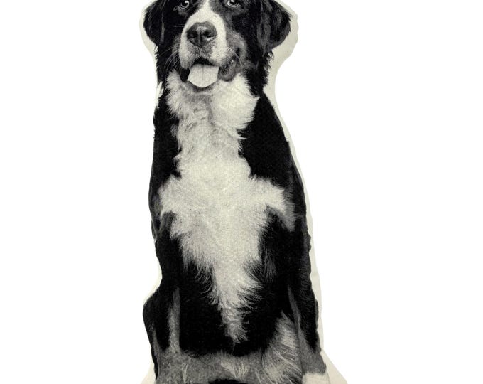 Bernese Mountain Dog Pillow, Contour Shaped, Black and White Silkscreen Printed Throw Pillow, Perfect Gift for Dog Lovers