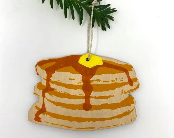 Wooden Silkscreen Pancake Ornament