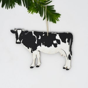 Wooden Silkscreen Cow Ornament