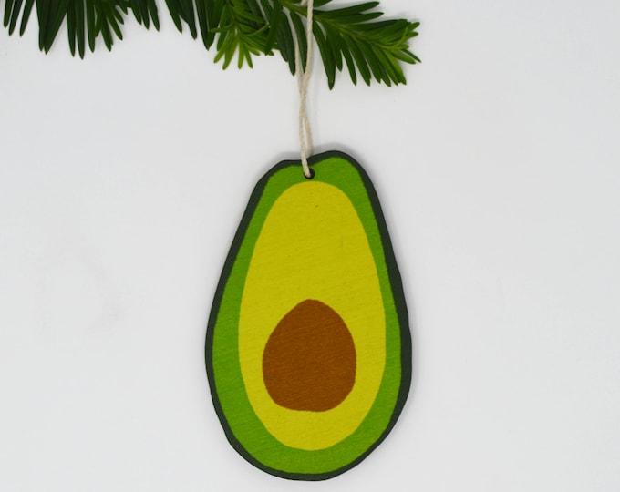 Wooden Silkscreen Avocado Ornament