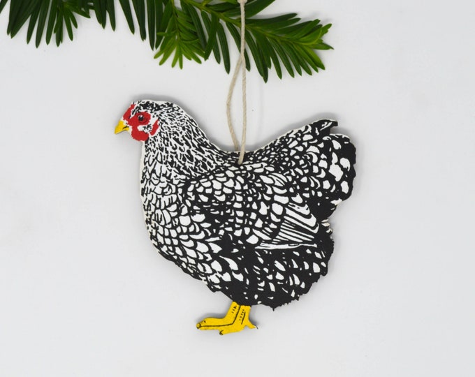 Wooden Freckled Hen Ornament