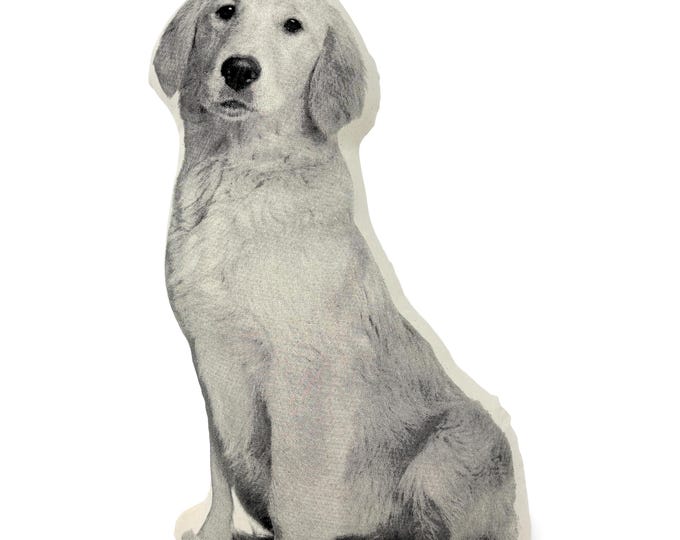 Golden Retriever Pillow, Contour Shaped, Black and White Silkscreen Printed Throw Pillow, Perfect Gift for Dog Lovers
