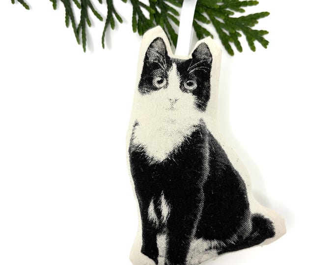 Silkscreen Black and White Kitten Ornament