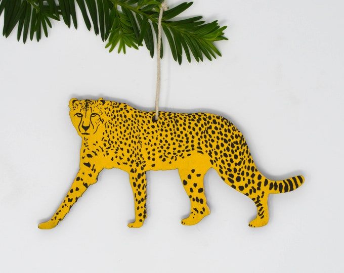 Wooden Silkscreen Cheetah Ornament