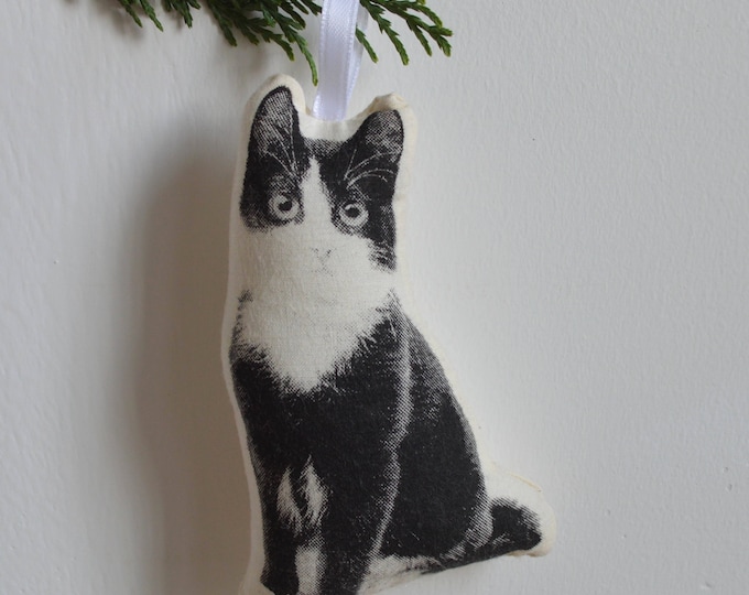 Silkscreen Black and White Kitten Ornament