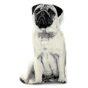 Pug Pillow, Contour Shaped, Black and White Silkscreen Printed Throw Pillow, Perfect Gift for Dog Lovers