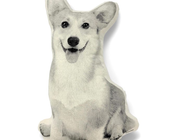 Corgi Pillow, Contour Shaped, Black and White Silkscreen Printed Throw Pillow, Perfect Gift for Dog Lovers