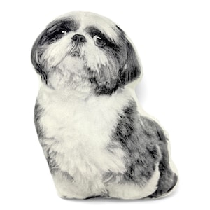 Shih Tzu Pillow, Contour Shaped, Black and White Silkscreen Printed Throw Pillow, Perfect Gift for Dog Lovers