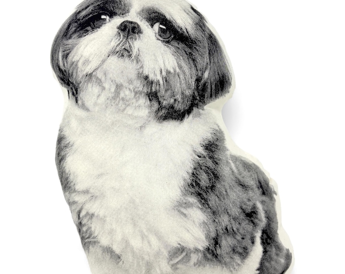 Shih Tzu Pillow, Contour Shaped, Black and White Silkscreen Printed Throw Pillow, Perfect Gift for Dog Lovers