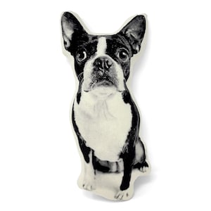 Boston Terrier Pillow, Contour Shaped, Black and White Silkscreen Printed Throw Pillow, Perfect Gift for Dog Lovers