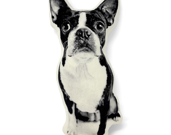 Boston Terrier Pillow, Contour Shaped, Black and White Silkscreen Printed Throw Pillow, Perfect Gift for Dog Lovers