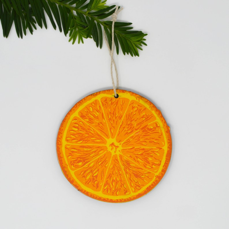 Wooden Silkscreen Orange Slice Ornament image 1