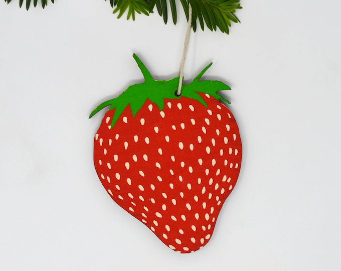 Wooden Silkscreen Strawberry Ornament