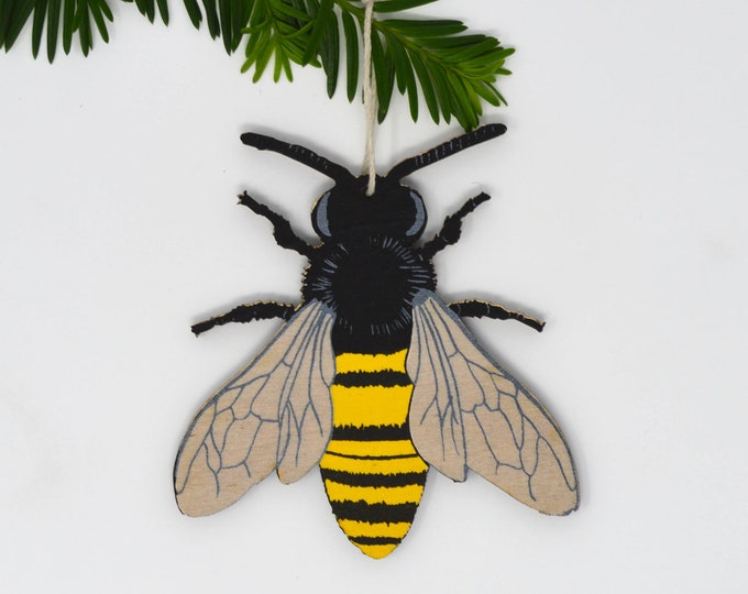 Wooden Silkscreen Bee Ornament