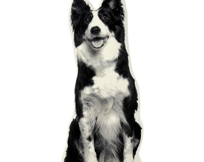Border Collie Pillow, Contour Shaped, Black and White Silkscreen Printed Throw Pillow, Perfect Gift for Dog Lovers