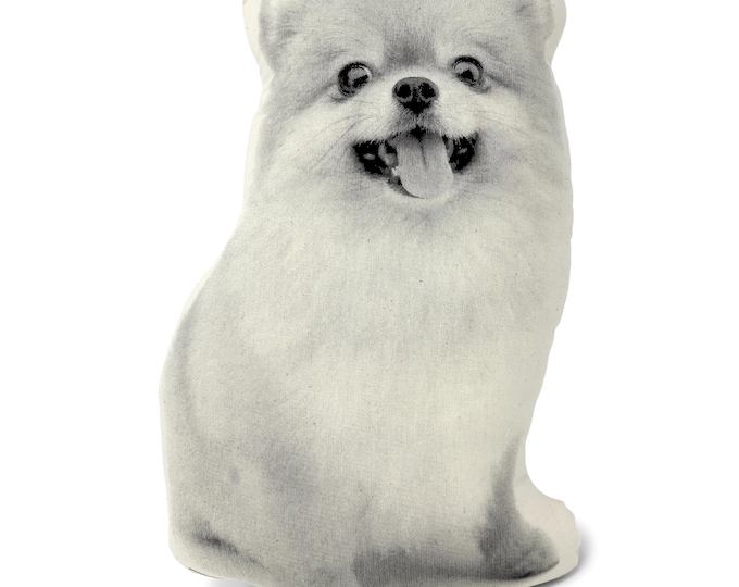Pomeranian Pillow, Contour Shaped, Black and White Silkscreen Printed Throw Pillow,, Perfect Gift for Dog Lovers