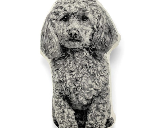 Poodle Pillow, Contour Shaped, Black and White Silkscreen Printed Throw Pillow, Perfect Gift for Dog Lovers