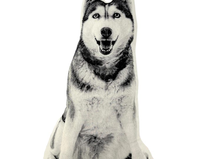 Siberian Husky Pillow, Contour Shaped, Black and White Silkscreen Printed Throw Pillow, Perfect Gift for Dog Lovers