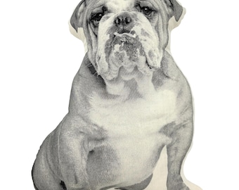 Almohada de bulldog con forma de contorno, serigrafía en blanco y negro, regalo perfecto para amantes de los perros.