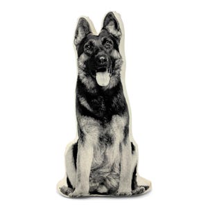 ジャーマンシェパード枕、輪郭形状、白黒シルクスクリーンプリントのクッション、犬好きの方へのプレゼントに最適
