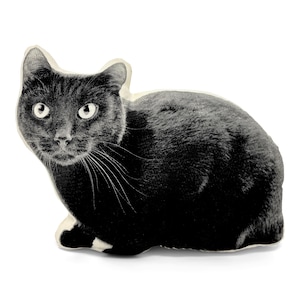 Black Cat Pillow, Contour Shaped, Black and White Silkscreen Printed Throw Pillow, Perfect Gift for Cat Lovers
