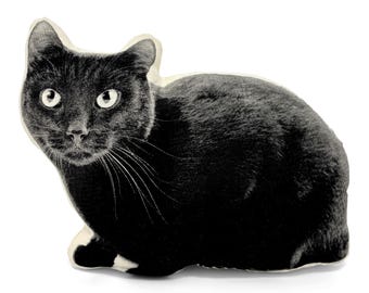 Almohada de gato negro, con forma de contorno, serigrafía en blanco y negro, regalo perfecto para los amantes de los gatos.