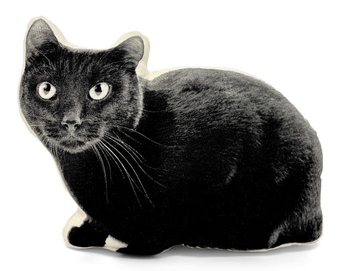 Black Cat Pillow, Contour Shaped, Black and White Silkscreen Printed Throw Pillow, Perfect Gift for Cat Lovers