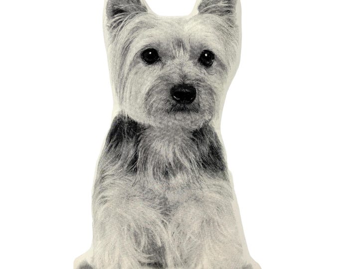 Yorkshire Terrier Pillow, Contour Shaped, Black and White Silkscreen Printed Throw Pillow, Perfect Gift for Dog Lovers