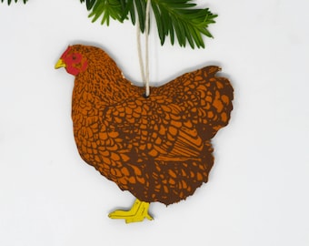 Wooden Silkscreen Chicken Ornament