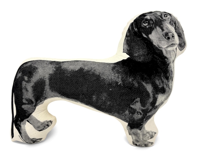 Dachshund Pillow, Contour Shaped, Black and White Silkscreen Printed Throw Pillow, Perfect Gift for Dog Lovers