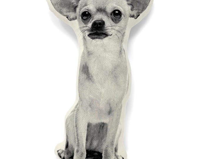 Chihuahua Pillow, Contour Shaped, Black and White Silkscreen Printed Throw Pillow, Perfect Gift for Dog Lovers