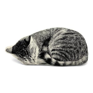 Sleeping Cat Pillow, Contour Shaped, Black and White Silkscreen Printed Throw Pillow, Perfect Gift for Cat Lovers